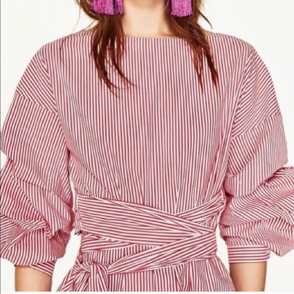 ⚠️ENDING SOON Zara Striped Wrap Shirt in Red - Picture 2 of 11